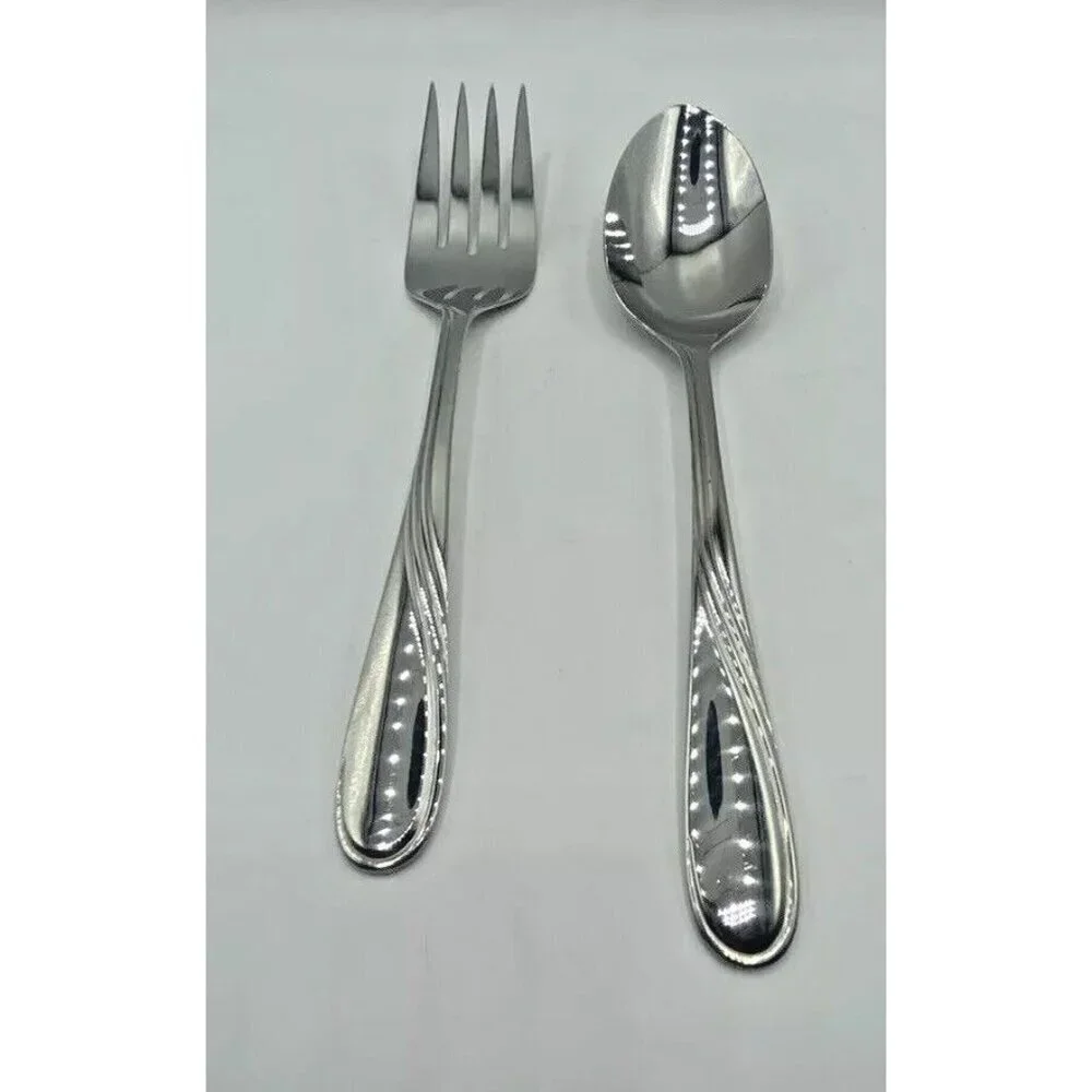 Lenox Summerville Serving Fork Spoon Set 18/10 Stainless Steel Glossy Utensils
